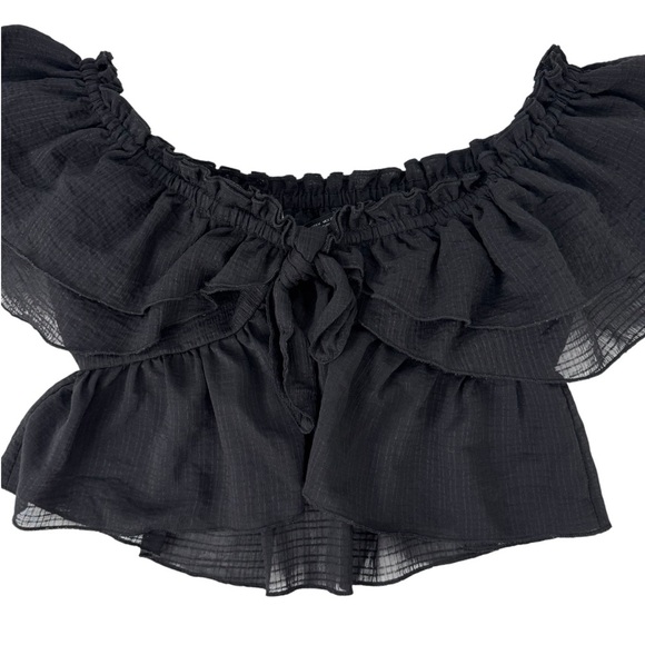 Zara Ruffled Off Shoulder Black Crop Top Size Medium Festival Casual Summer - Picture 7 of 15